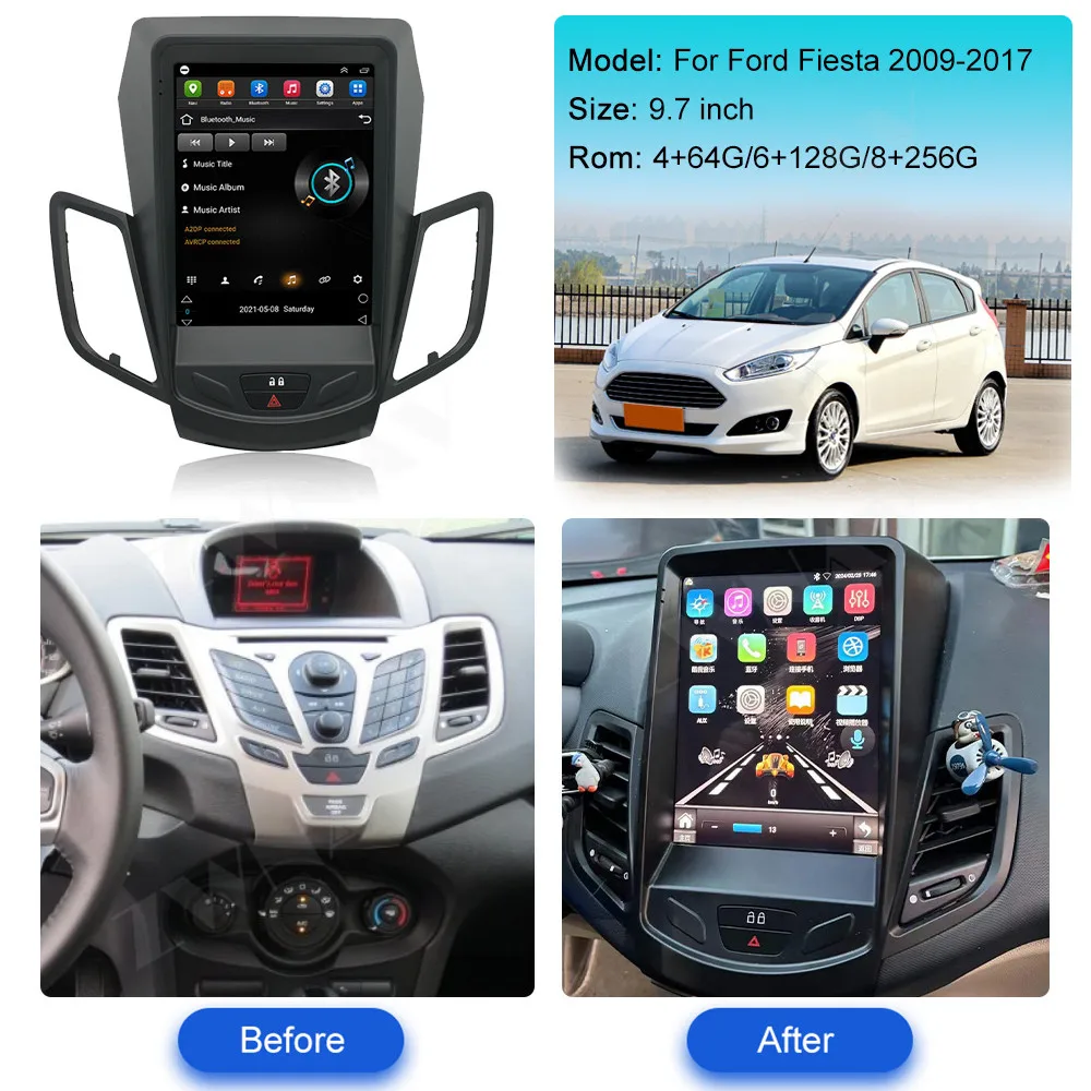 12.1 Inch Voor Ford Fiesta Mk 7 2009 - 2017 Android 13 Auto Auto Radio Multimedia Video Speler Navigatie Audio Stereo Gps Carplay