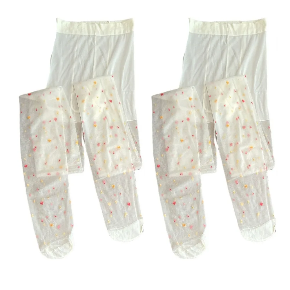 

2Pcs Casual Transparent Heart Long Tights Ultra-thin Lolita JK Style Mesh Pantyhose Nylon Harajuku Colorful Dot Stockings Girl
