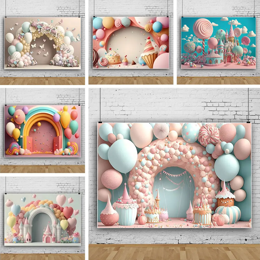 

Newborn Baby 1st Birthday Backdrop Pink Blue Balloon Girl Boy Baby Shower Cake Smash Photography Background Decor Photo Studio