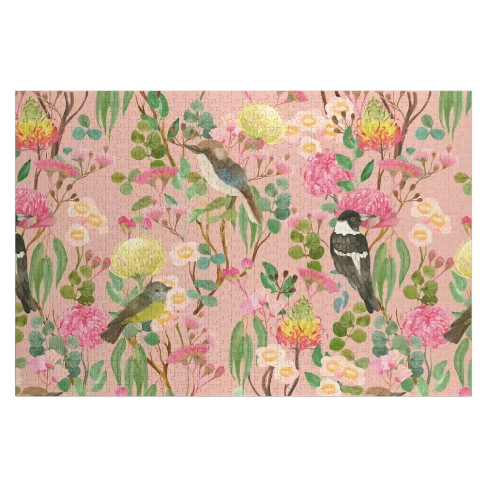 

Australian Birds and Blooms Native Flora Chinoiserie Jigsaw Puzzle Photo Custom Wooden Name Puzzle