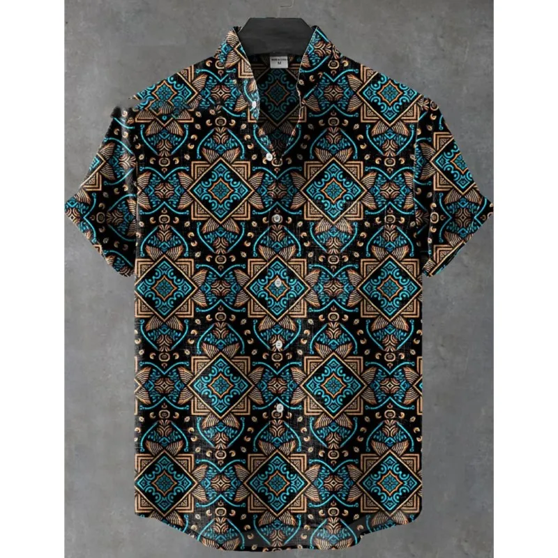 

Men's New Striped National Style Linen Short Sleeved Shirt Summer Comfortable Fabric, High-quality Button Up Top
