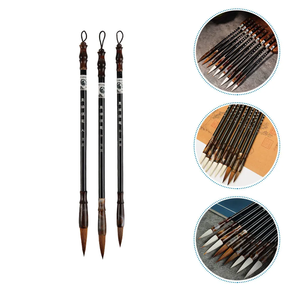 3 قطعة أقلام فرشاة الخط الصيني مقبض خشبي قبضة مريحة مناسبة لكتابة الموجين رسم الخط #2