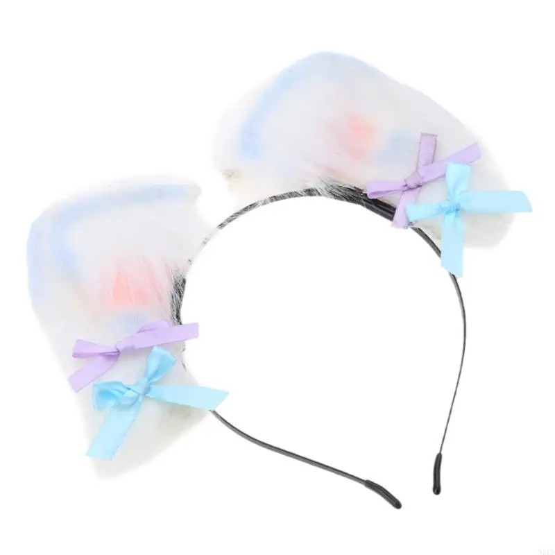 N5KB Wolf Ears Kitten Handmade Animal Cartoon Kitten Headband Peler Hoop para mascaradas