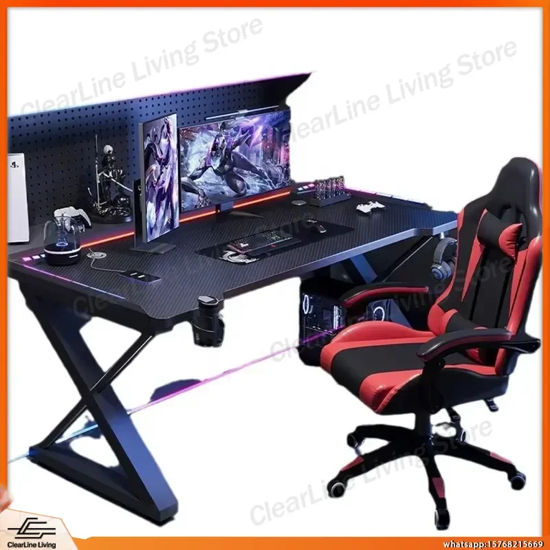 

Carbon Fiber Texture RGB Gaming Desk with Ambient Light XK Shape Steel Legs Esports Computer Desk for Home Office Study