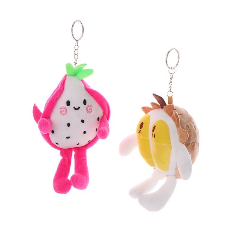 Cartoon Durian Pitaya Fluffy Keyring Pendant Cute Fruit Dragon Fruit Keychain Plush Doll Toys Backpack Charms Car Bag Decor Gift