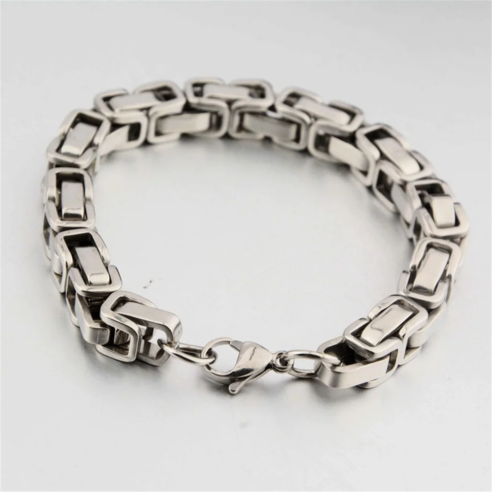 

Punk 8mm Byzantine Chain Bracelet Thick Male Gold Color Stainless Steel Heavy Big Hand Chains For Men Party Vintage Jewelry Gift