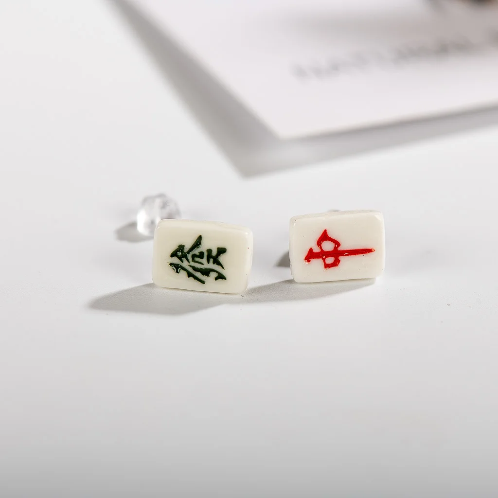 Small And Exquisite Chinese Character Mahjong Ceramic Earrings Hand Painted  Gothique Accessories Bijuterias Jewellery #XN340