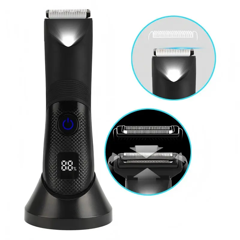 

Ipx7 waterproof washable body hair trimmer, portable razor, with LED display, men's groin trimming tool, USB charging