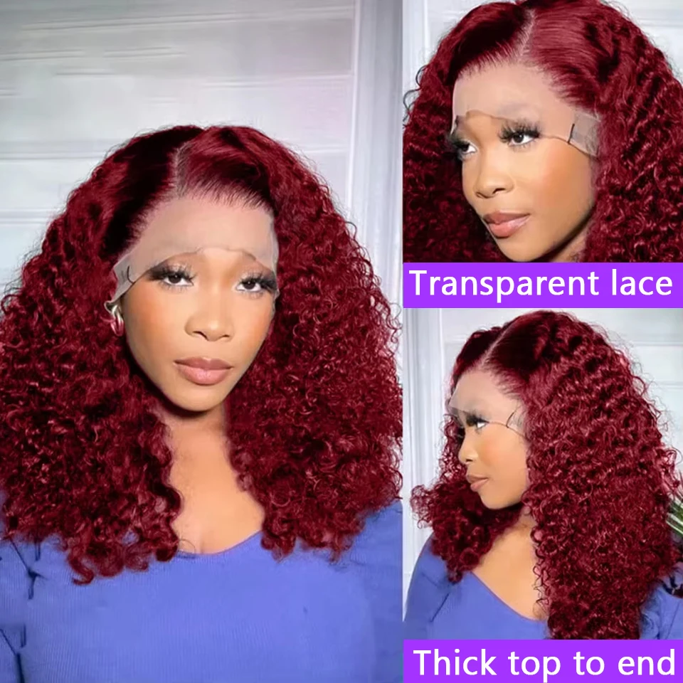 Burgundy Short Bob Wig Virgin Human Hair Red 99J 13x4 HD Lace Front Wig 220% Density Loose Deep Wave Bob Wig Lace Wigs Pre Pluck - Image 4