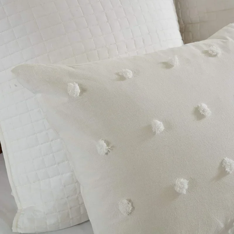 Pompom Design Comforter Bedding Set Solid Color Duvet cover 220x240 Quilt Cover Queen Bed Linen