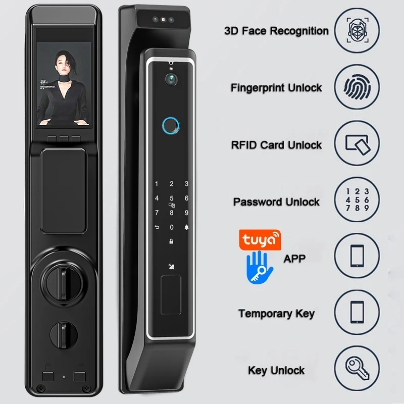 Imagem -03 - Tuya-smart Home Digital Door Lock Reconhecimento Facial Eletrônico Fechadura de Impressão Digital Proteção de Segurança Ttlock App