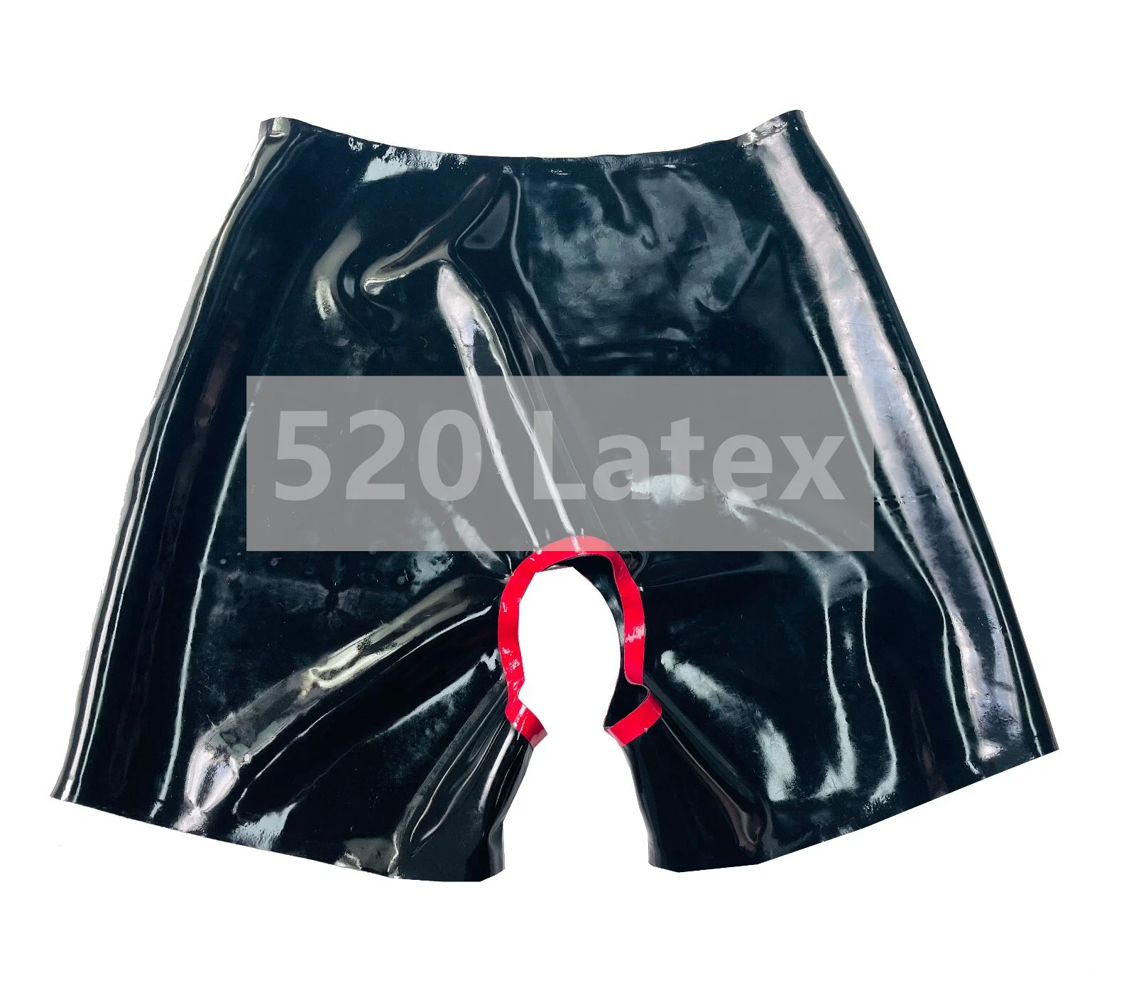 Handmade Woman Latex Crotchless Boxes Shorts Rubber Black Underpants Open Crotch With Red Trims Underwear Rubber Lady Lingeries