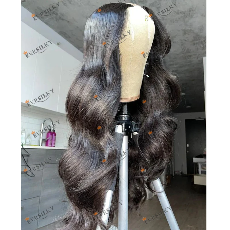 Super Long 30inches Wavy 100% Virgin Human Hair Wigs for Black Women Natural Color Glueless 1x4 Middle U Part Wigs #4 Brown Wigs