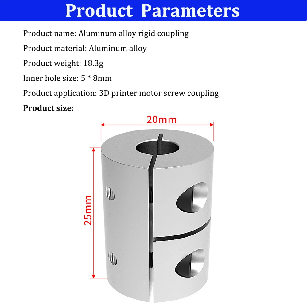 2pcs D20L25 Aluminium Rigid Coupling Coupler 5mmX8mm CNC Stepper Motor Lead Screw Rigid Coupler Integrated Large Torque Encoder