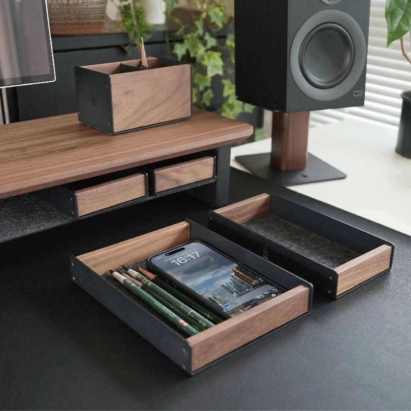 Solid Wood Pen Holder Office Desktop Storage Box Creative Nordic Storage Drawer Monitor Height Increase Stand Accessories