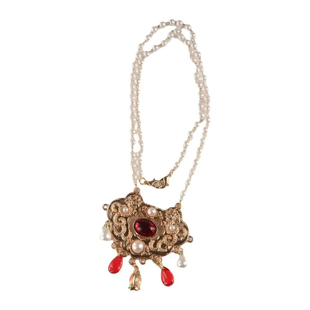 Chain Choker Vintage Hanfu Necklace Flower Chinese Style Longevity Lock Pendant Ming Dynasty Collar Ruyi Pearl Choker Party