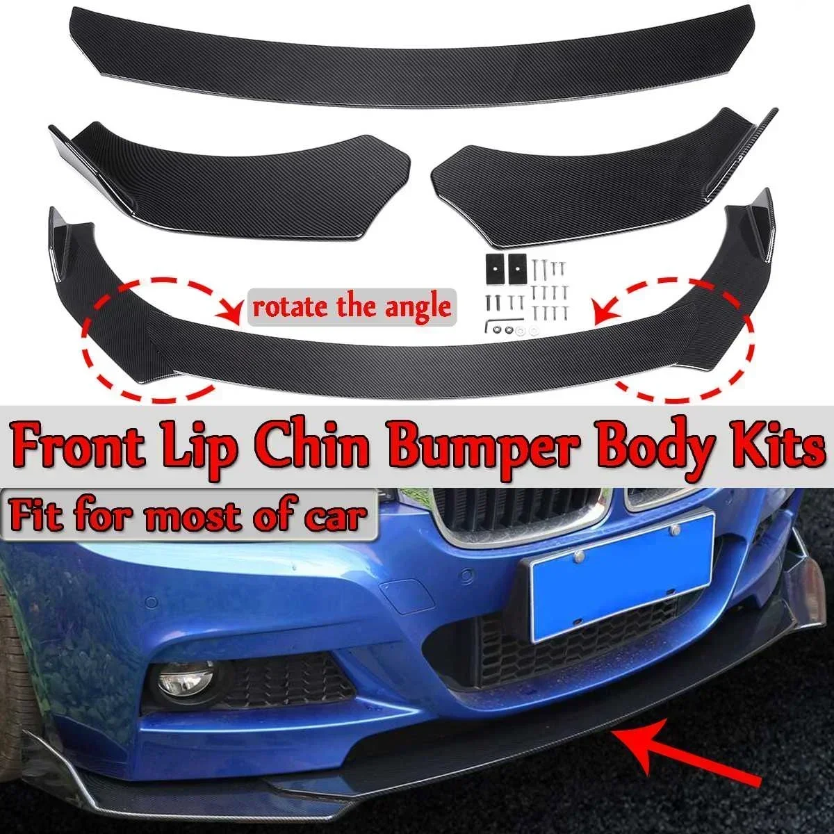 3 Piece Universal Car Front Lip Chin Bumper Splitter Diffuser Spoiler For Honda For Audi For Benz For BMW For Subaru Body Kit