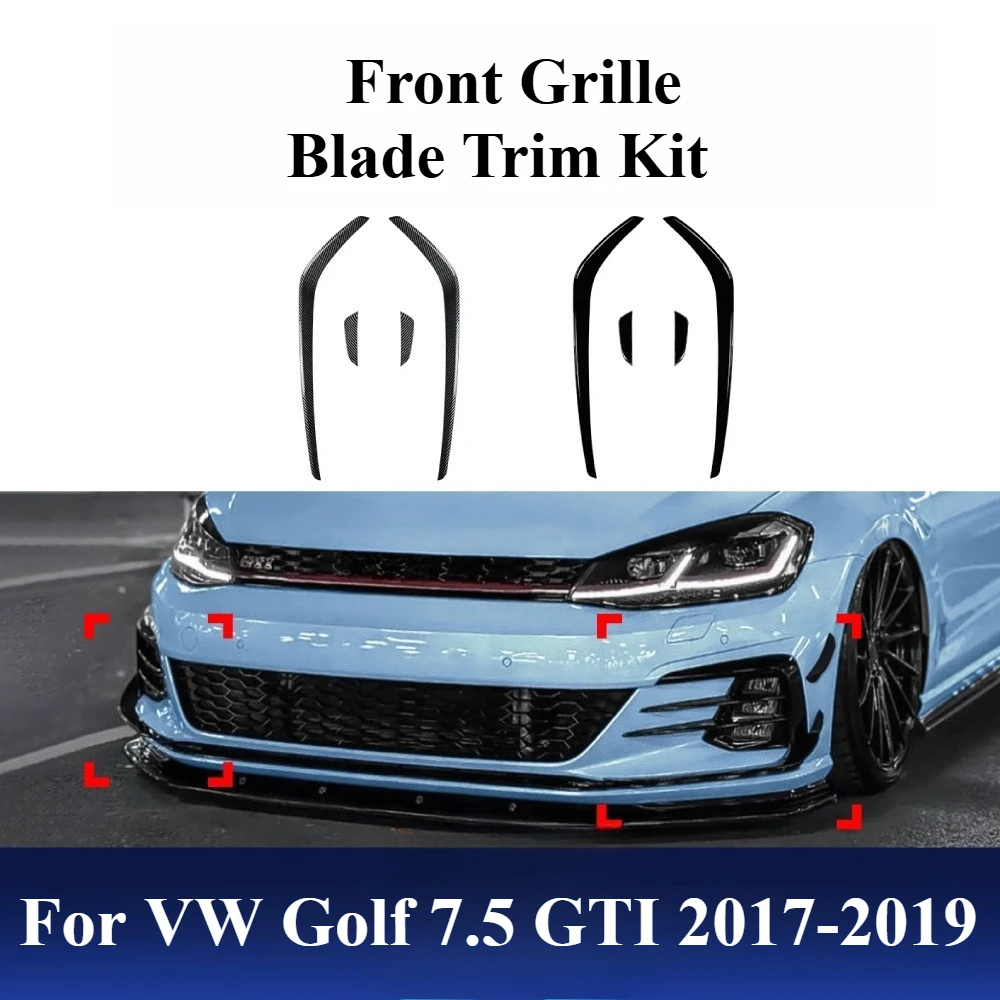 

For VW Golf 7.5 GTI 2017-2019 Front Grille Blade Trim Kit Gloss Black UV-Resistant ABS Plastic Adhesive Sticker No Drill Needed