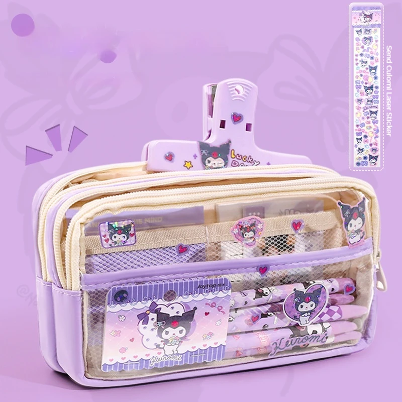 

Sanrio Kuromi Cinnamoroll Мелодия полачко сумка для ручек прозрачная большая емкость канцелярская сумка для девочек Начальная Канцелярия коробка подарок