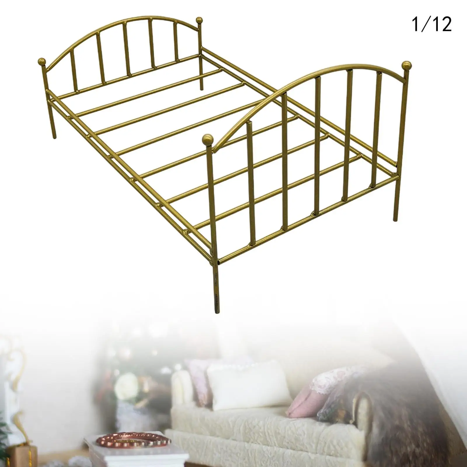 1:12 인형의 집 미니어처 아기 침대, 미니어처 가구 인형의 집, DIY 장면 소장품, 인형의 집 금속 프레임 침대