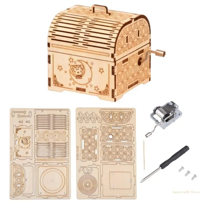 Y4UD Wooden Music Box Easter Toy for Kids Adults with 2 Optional Type Relieve Stress 3D Wooden Puzzle Music Box Toy