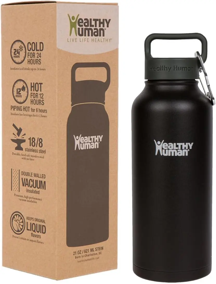 

Stainless Steel Water Bottle | Double Walled Vacuum Insulated Thermos, 32 oz, Leak Proof Lid, Pure Black