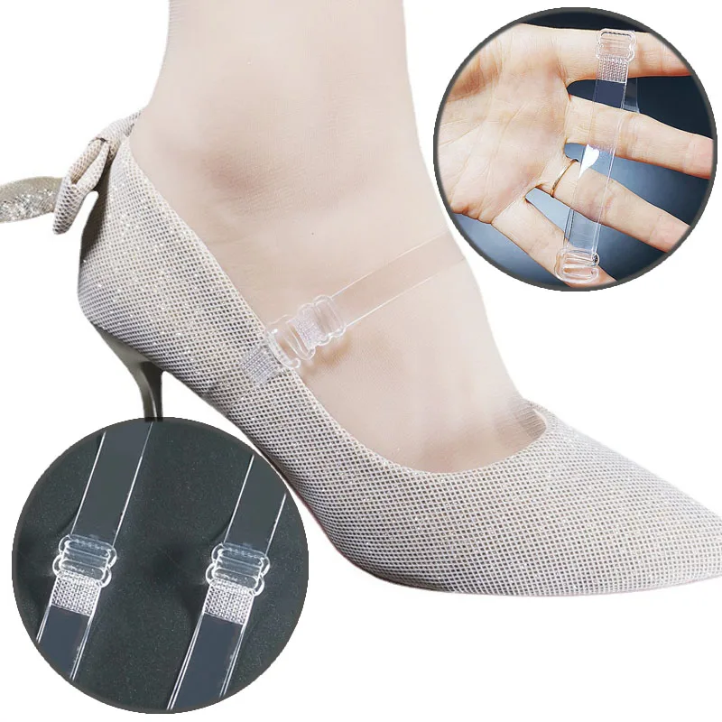 1pair Transparent No Slip Shoe Straps Adjustable Elastic Clear Heel Strap for Women High Heels Loose Shoe Holder Band