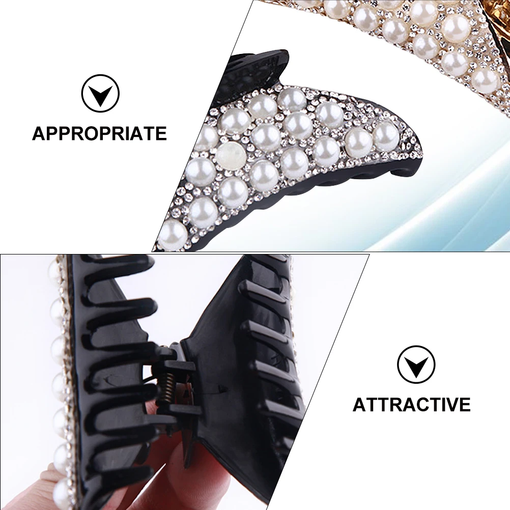 

4pcs Pearl Rhinestone Claw Clips Large Small Sizes Nonslip Women Girls Hair Clamps For Curly Straight Long Hair Shower Bath Face