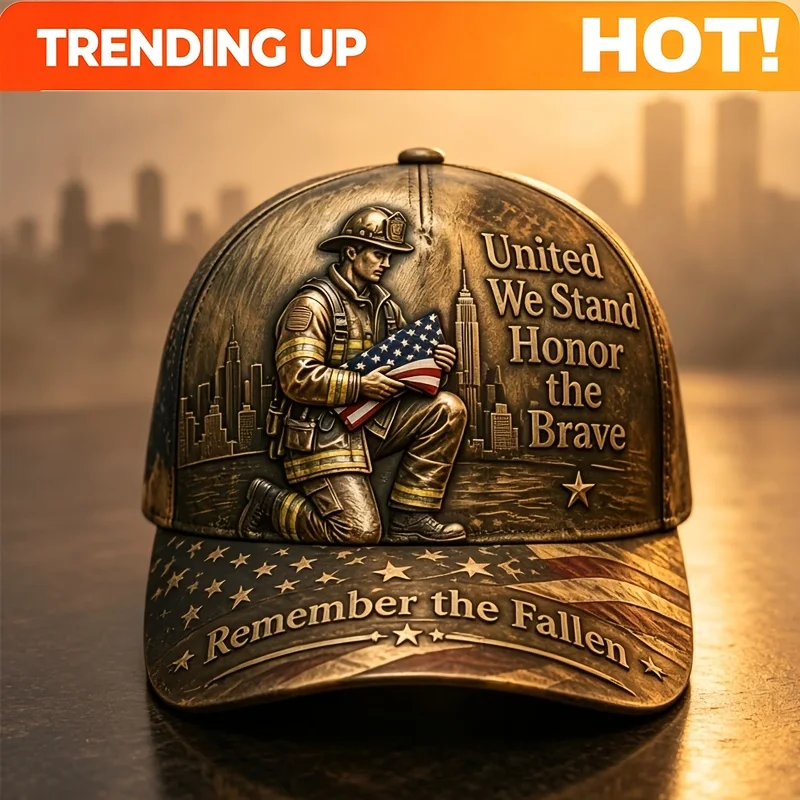 Custom We Will Never Forget 9/11 Full-Print Adjustable Hat, Honoring And Commemorating City Lights Memorial Cap, A Deeply