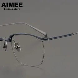 Japanese Handmade Pure Titanium Glasses Frame Men Business Half-Rim Prescription Eyeglasses Women Ultralight Optical Eyewear New