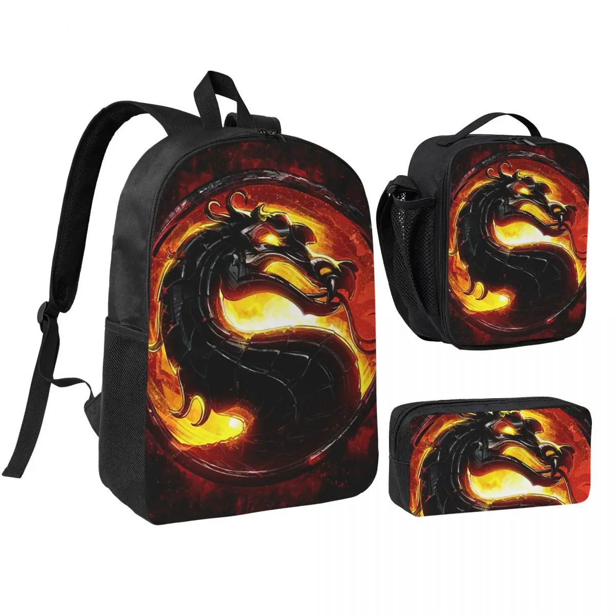 

Cartoon Mortal Kombat Backpack Boys Girls BookBag School Bag Shoulder Bags 3ps Insulated Lunch Bag Pencil Case