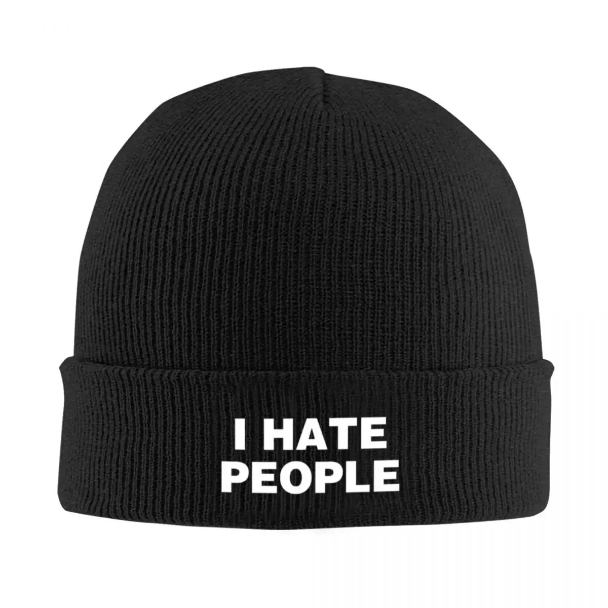 I Hate People Fashionable Acrylic Knit Beanie with Ribbed Design, Warm Winter Hat for Men and Women, Lightweight and Comfortable