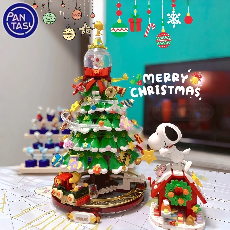 Pantasy Snoopy Albero di Natale Blocchi di costruzione Educazione dei cartoni animati Assemblaggio di giocattoli Decorazione del desktop Modello Regali di Natale per bambini