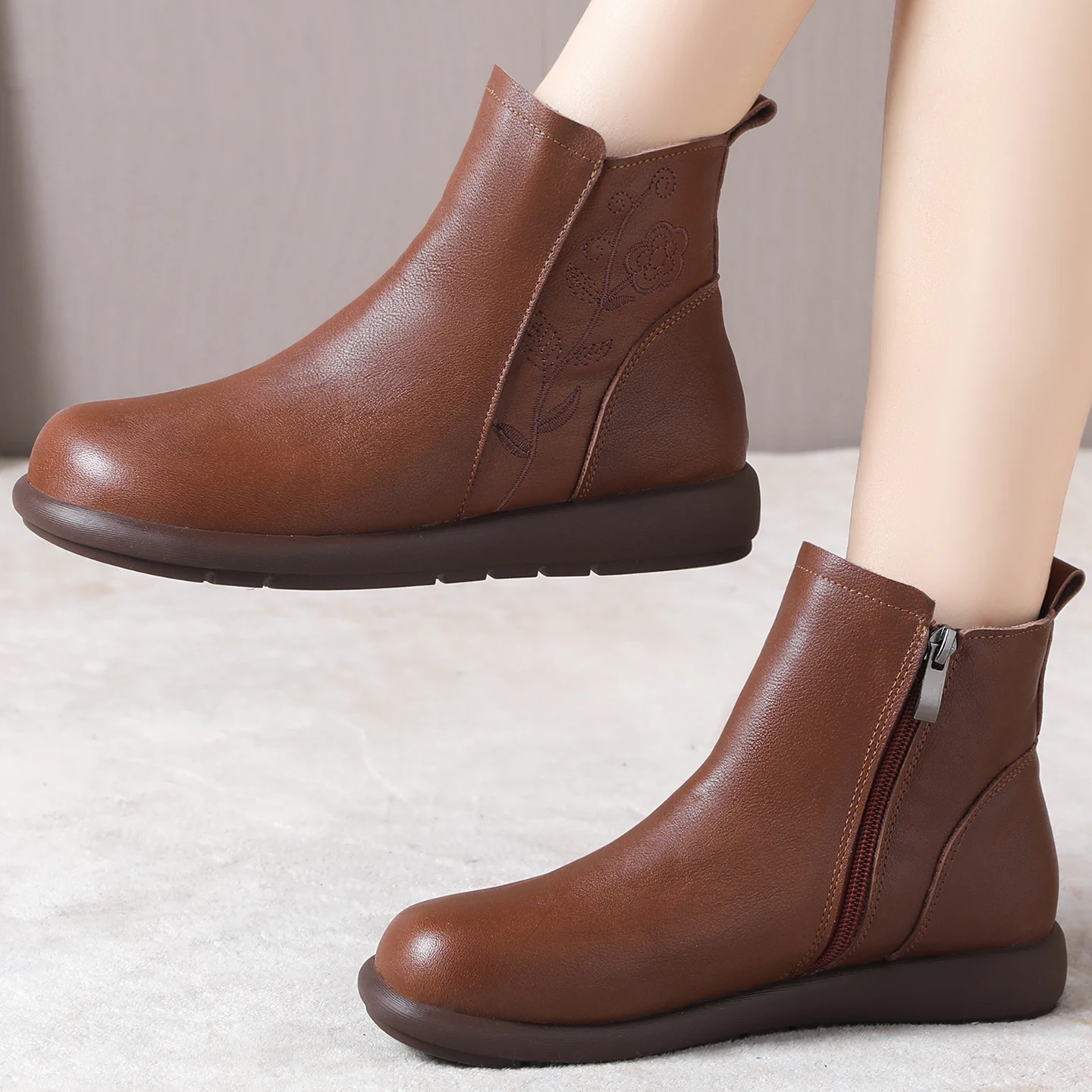 comfortable-soft-bot-mom-oes-women's-small-size-fce-lined-leather-boots-ort-boot-autumn-winter-warm-flat-heel