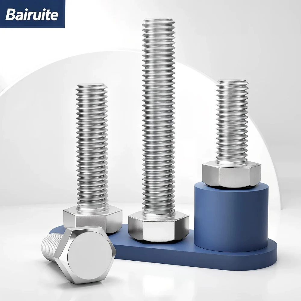 304 Stainless Steel A2-70 DIN933 Hexagon Head Bolts Full Thread Metric Fasteners M1.6 M2 M2.5 M3 M4 M5, 50PCS Hexagonal Machine