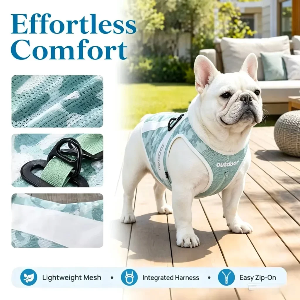 Dog Cooling Vest With Leash Hook Mesh Patchwork Breathable Summer Tank Top For Small Medium Large Dogs Outdoor Use