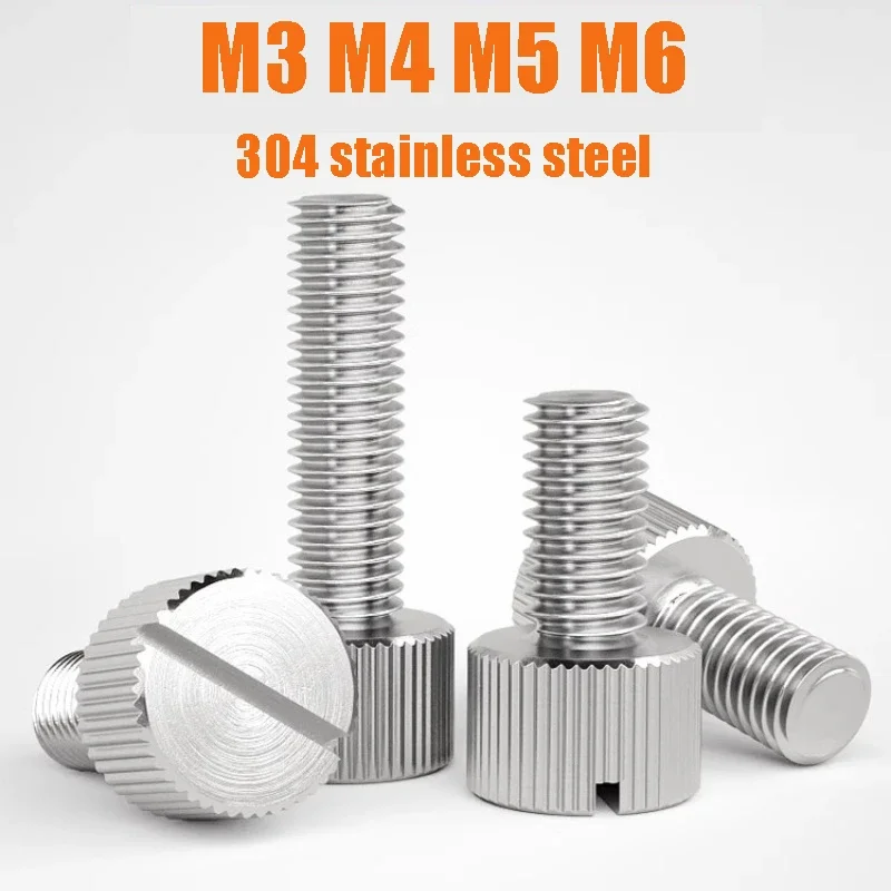M3 M4 M5 M6 Metric Slotted Stainless Steel 304 Single Head Hand Screw Big Cap Big Head Round Knurled Flat Head Torsion Screw