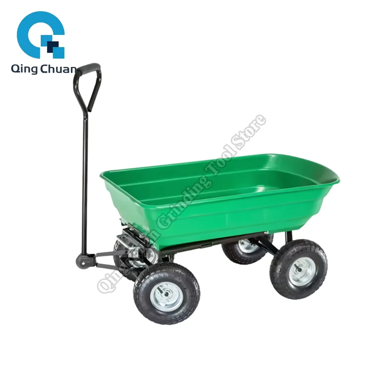 

Garden Cart Lawn Garden Handing Tools Utility Cart Farm Wagon Trolleys Plastic Four-Wheel Trailer Tipper Plastic Garden Trolley