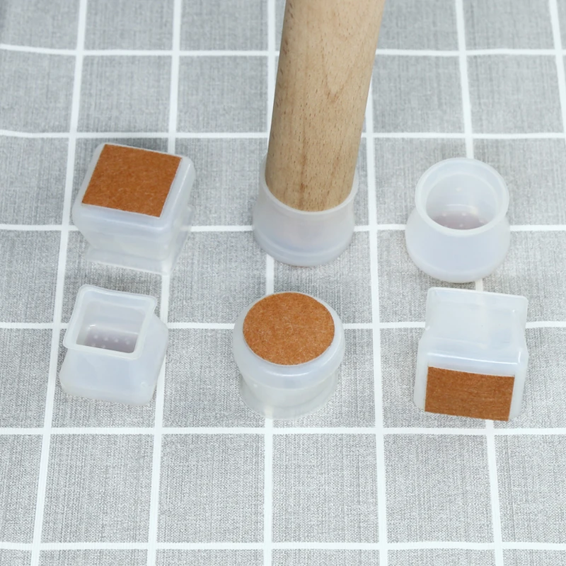 2Pcs Square Silicone Rubber Felt Pad Chair Leg Caps  Round Pipe Plug Non-Slip Table Foot Dust Cover Black/White Color furniture