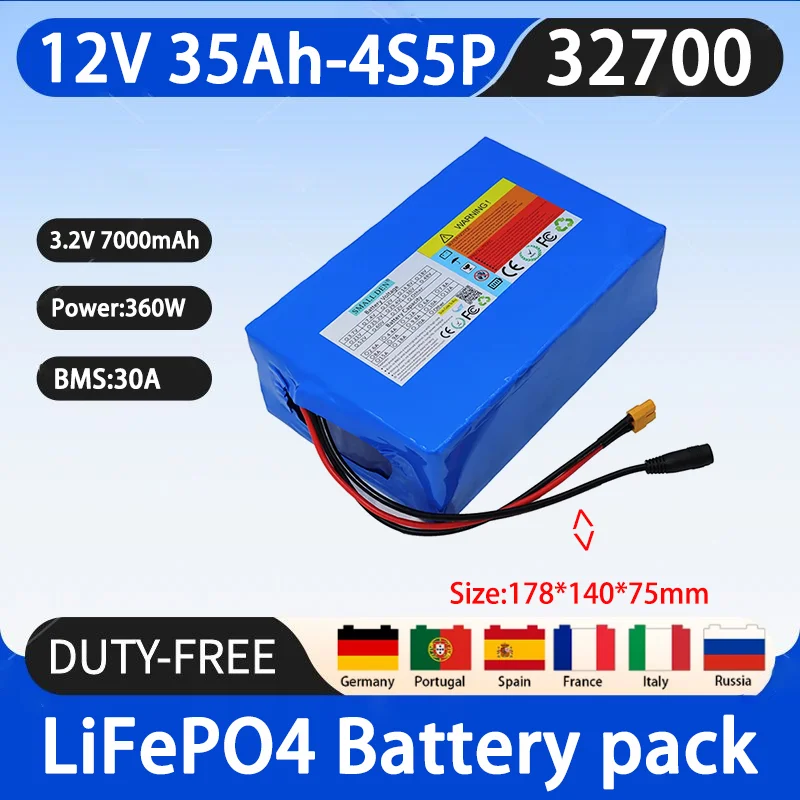 

New 12.8V 35Ah Lifepo4 battery pack 32700 4S5P for children's toy cars with 12.8V power supply+14.6V 5A charger