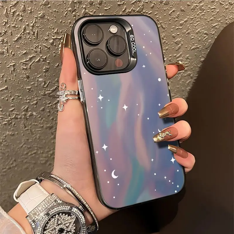 

Shining Star and Moon design phone case for iPhone 16 15 14 13 12 11 Pro/ Max/Plus shock-proof rear cover anti-fingerprint
