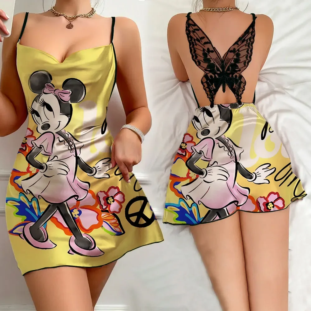 цена 2024 Summer Sleevesless Sleepwear for Women Disney Cartoon Pattern Female Pajama Charming Sexy Slip Dress Women's Sleepwear