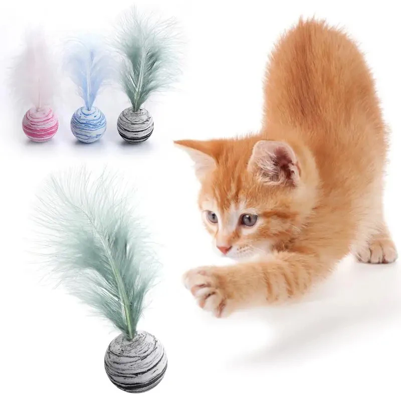 1/2/3pcs Cat Toy Ball Feather Funny Star Ball Plus Feather Foam Ball Throwing Toys Interactive Toys Pet Supplies Katten Toy