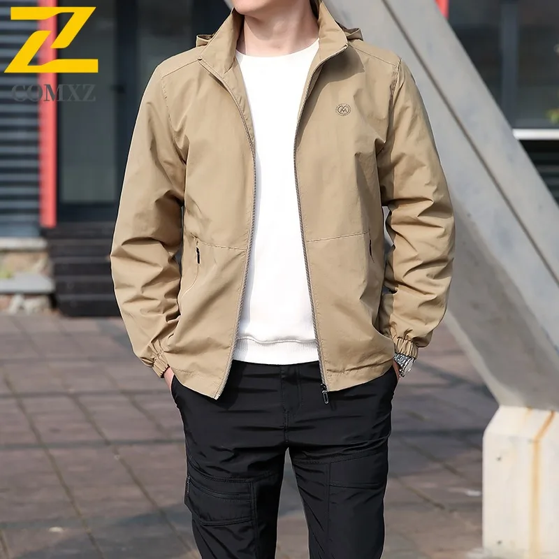 

COMXZ 2025 Premium Jacket Spring New Arrival Detachable Hood Casual Coat Middle Aged Mens Versatile Outerwear