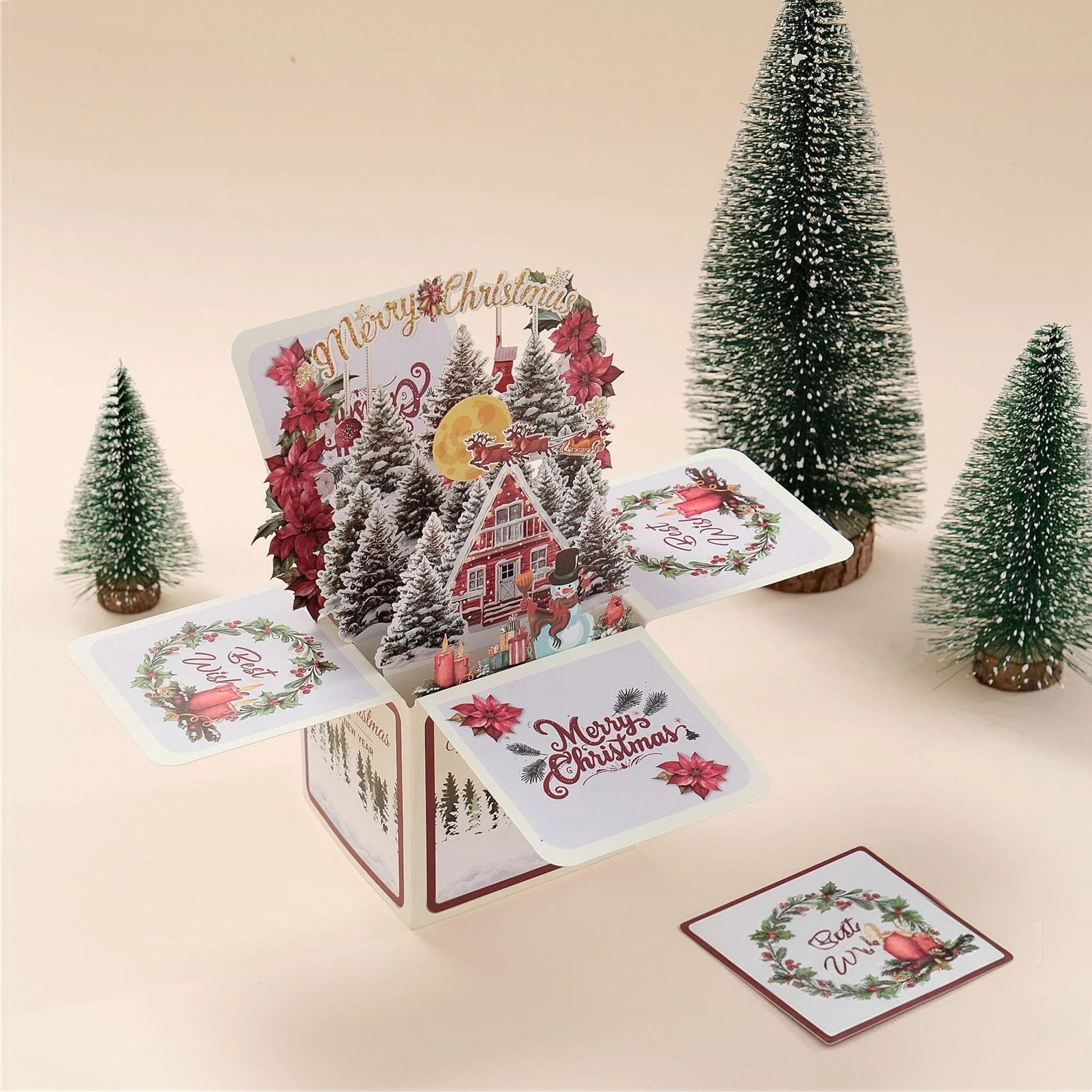 3D-Pop-up-Weihnachtskarte, Stand-Up-Dekoration, Feiertags-Tischdisplay mit festlichen Designs für die Party-Dekoration im Home Office