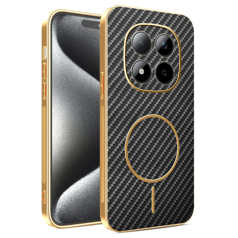Business-Hülle für Redmi Note 15 Pro Plus 15C A5 14 Carbonfaser Magnetische Galvanisierte Stoßfeste Schutzhülle Funda