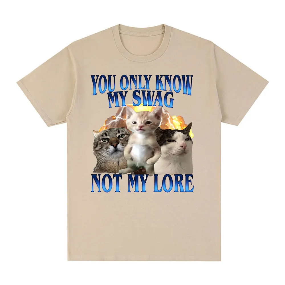 T-shirts humoristiques avec motif chat 'You Only Know My Swag Not My Lore' pour hommes et femmes, vêtements en coton surdimensionnés à manches courtes, streetwear
