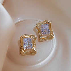 Personality Exquisite Crystal Zirconia Square Drop Clip on Earrings Luxury Without Piercing Earings Ins Party Jewelry Girl New