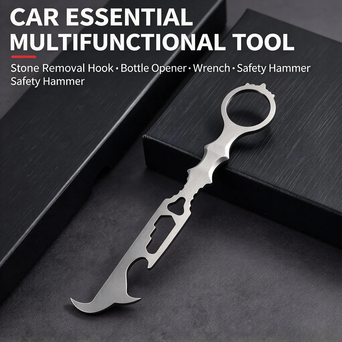 Multi-Functional Car Safety Hammer, Explosion-Proof Wheel Stone Hook, 6-in-1 Stainless Steel Wrench, Portables Cars
