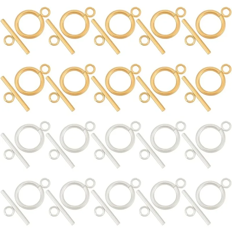 

20 Sets Stainless Steel Toggle Clasps 2 Colors Bar and Ring Clasps OT End Clasps Connectors for Bracelet Necklace Jewelry Com